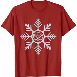 imageMarvel SpiderMan Winter Holiday Snowflake Logo TShirtCranberry Red