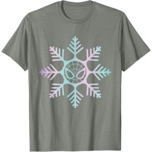 imageMarvel SpiderMan Winter Holiday Snowflake Logo TShirtOlive Heather