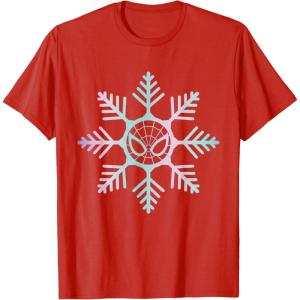 imageMarvel SpiderMan Winter Holiday Snowflake Logo TShirtRed