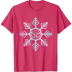 imageMarvel SpiderMan Winter Holiday Snowflake Logo TShirtRed Heather