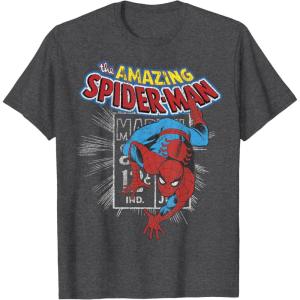 imageMarvel The Amazing SpiderMan Vintage Comic Poster TShirtDark Heather Grey