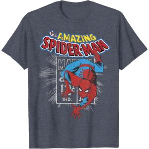 imageMarvel The Amazing SpiderMan Vintage Comic Poster TShirtHeather Blue