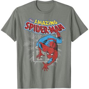 imageMarvel The Amazing SpiderMan Vintage Comic Poster TShirtOlive Heather