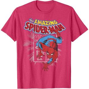 imageMarvel The Amazing SpiderMan Vintage Comic Poster TShirtRed Heather