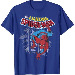 imageMarvel The Amazing SpiderMan Vintage Comic Poster TShirtRoyal Blue