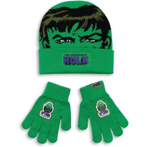 imageMarvel The Incredible Hulk Boys Green Beanie and Gloves Set  Winter Warmer Accessories for Kids