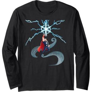 imageMarvel Thor Winter Snowflake Holiday Long Sleeve TShirtBlack