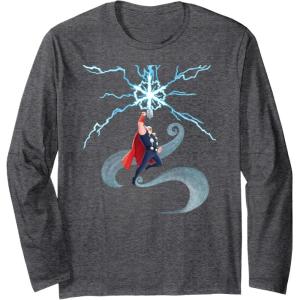 imageMarvel Thor Winter Snowflake Holiday Long Sleeve TShirtDark Heather Grey