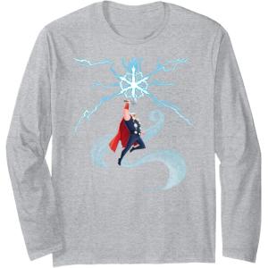 imageMarvel Thor Winter Snowflake Holiday Long Sleeve TShirtHeather Grey
