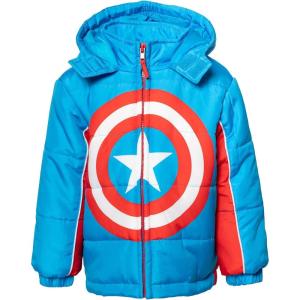 imageMarvel Zip Up Cosplay Puffer Jacket Toddler to Big Kid Sizes 2T  1416Captain America Blue