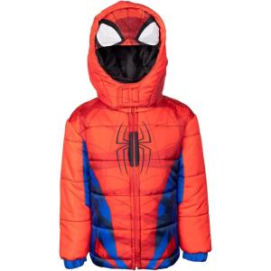 imageMarvel Zip Up Cosplay Puffer Jacket Toddler to Big Kid Sizes 2T  1416Spiderman  Red