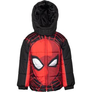 imageMarvel Zip Up Cosplay Puffer Jacket Toddler to Big Kid Sizes 2T  1416Spiderman  RedBlack