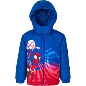 imageMarvel Zip Up Cosplay Puffer Jacket Toddler to Big Kid Sizes 2T  1416Spidey and His Amazing Friends  Blue  Red