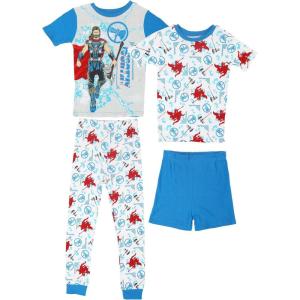imageMarvel boys 4piece Snugfit Cotton Superhero Pajama Set Soft ampamp Cute for KidsGod of Thunder