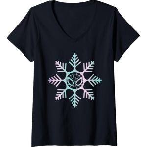imageWomens Marvel SpiderMan Winter Holiday Snowflake Logo VNeck TShirtBlack