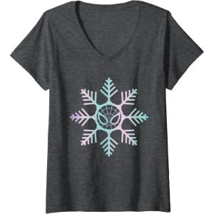 imageWomens Marvel SpiderMan Winter Holiday Snowflake Logo VNeck TShirtDark Heather Grey