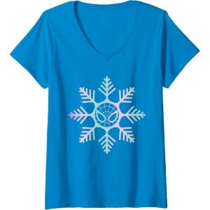 imageWomens Marvel SpiderMan Winter Holiday Snowflake Logo VNeck TShirtSapphire Blue