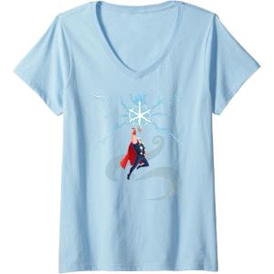 imageWomens Marvel Thor Winter Snowflake Holiday VNeck TShirtBaby Blue