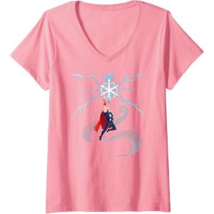 imageWomens Marvel Thor Winter Snowflake Holiday VNeck TShirtPink