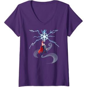 imageWomens Marvel Thor Winter Snowflake Holiday VNeck TShirtPurple