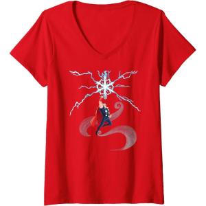 imageWomens Marvel Thor Winter Snowflake Holiday VNeck TShirtRed