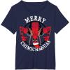 imageMarvel Deadpool Merry Chimichangas Hanging Christmas TShirtNavy Blue