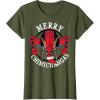 imageMarvel Deadpool Merry Chimichangas Hanging Christmas TShirtOlive Green