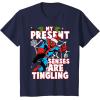 imageMarvel SpiderMan Present Senses Tingling Christmas TShirtNavy Blue