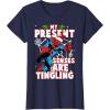 imageMarvel SpiderMan Present Senses Tingling Christmas TShirtNavy Blue