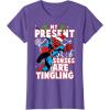 imageMarvel SpiderMan Present Senses Tingling Christmas TShirtPurple Heather