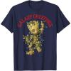 imageMarvel Christmas Groot Galaxy Greetings Short Sleeve TShirtNavy Blue