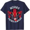 imageMarvel Deadpool Merry Chimichangas Hanging Christmas TShirtNavy Blue