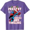 imageMarvel SpiderMan Present Senses Tingling Christmas TShirtPurple Heather