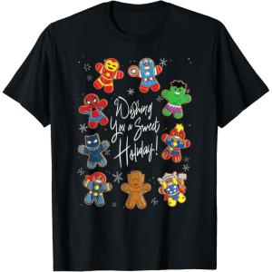 imageMarvel Avengers Christmas Gingerbread Wishing Sweet Holiday TShirtBlack