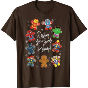 imageMarvel Avengers Christmas Gingerbread Wishing Sweet Holiday TShirtBrown