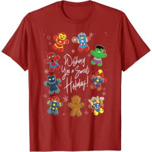 imageMarvel Avengers Christmas Gingerbread Wishing Sweet Holiday TShirtCranberry Red