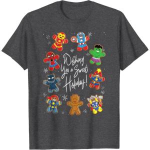 imageMarvel Avengers Christmas Gingerbread Wishing Sweet Holiday TShirtDark Heather Grey
