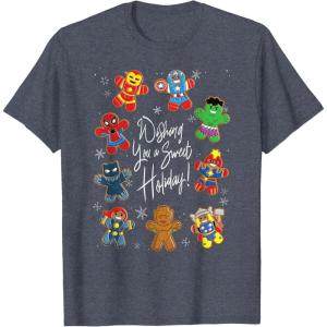 imageMarvel Avengers Christmas Gingerbread Wishing Sweet Holiday TShirtHeather Blue