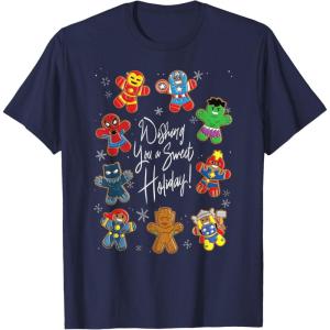 imageMarvel Avengers Christmas Gingerbread Wishing Sweet Holiday TShirtNavy Blue