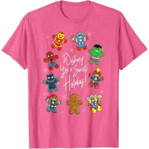 imageMarvel Avengers Christmas Gingerbread Wishing Sweet Holiday TShirtPink Heather
