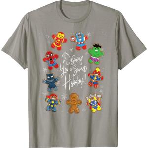 imageMarvel Avengers Christmas Gingerbread Wishing Sweet Holiday TShirtSlate Grey