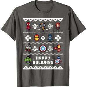 imageMarvel Avengers Christmas Sweater Happy Holidays TShirtAsphalt Grey