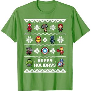 imageMarvel Avengers Christmas Sweater Happy Holidays TShirtGrass Green