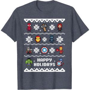 imageMarvel Avengers Christmas Sweater Happy Holidays TShirtHeather Blue