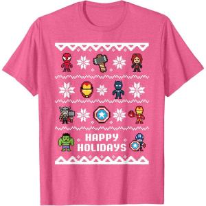 imageMarvel Avengers Christmas Sweater Happy Holidays TShirtPink Heather
