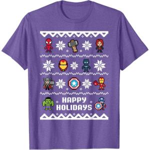 imageMarvel Avengers Christmas Sweater Happy Holidays TShirtPurple Heather