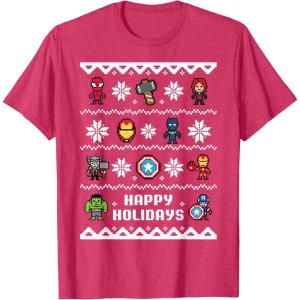 imageMarvel Avengers Christmas Sweater Happy Holidays TShirtRed Heather
