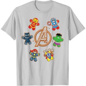 imageMarvel Avengers Holiday Christmas Gingerbread People ampamp Logo TShirtSilver Grey