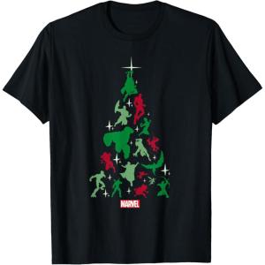 imageMarvel Avengers and Guardians of the Galaxy Christmas Tree Short Sleeve TShirtBlack