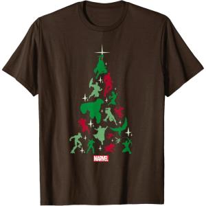 imageMarvel Avengers and Guardians of the Galaxy Christmas Tree Short Sleeve TShirtBrown